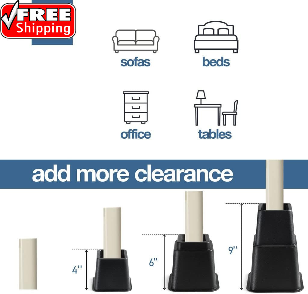 Adjustable Bed Risers - Elevation in 3, 5 or 8 Inch - Heavy Duty Stackable Furni