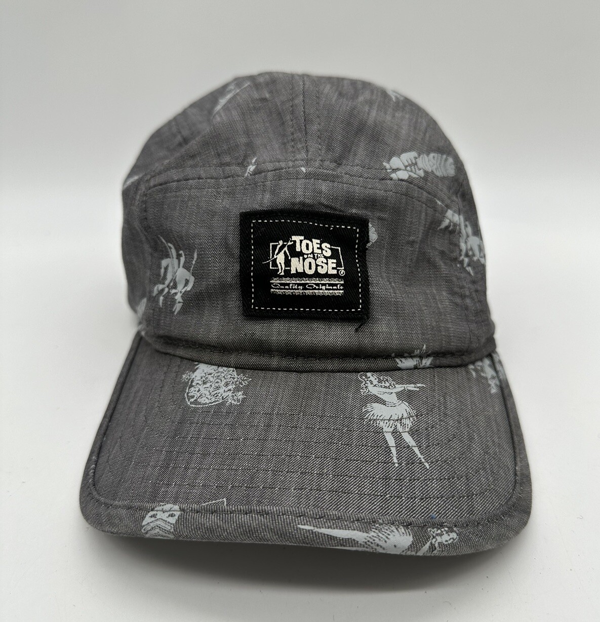Toes On The Nose Surfer Hat Snapback Gray with Hula Girl & Tiki’s Hawaiian Print