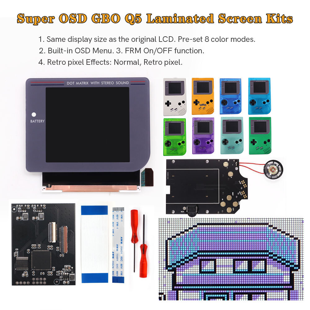 DMG Laminated Q5 Larger Display IPS screen Kits+Pre-cut Shell For Gameboy GB DMG