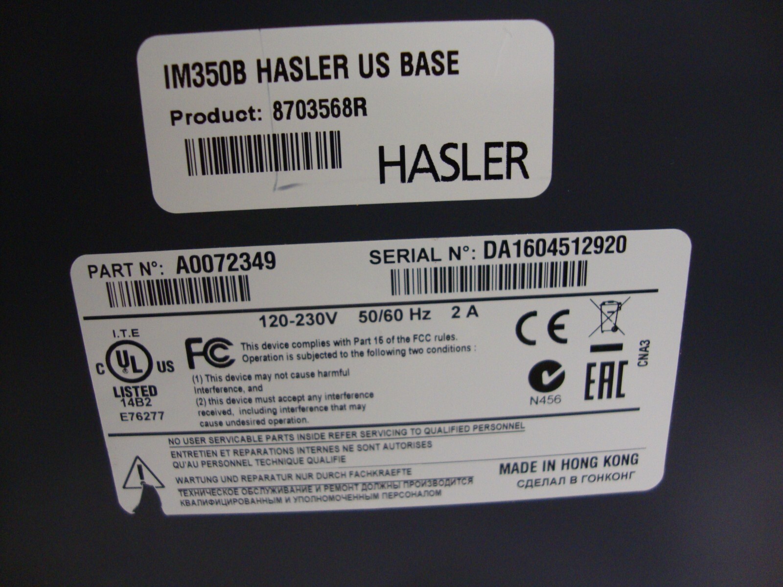 IM350B Hasler US Base Mailing Machine