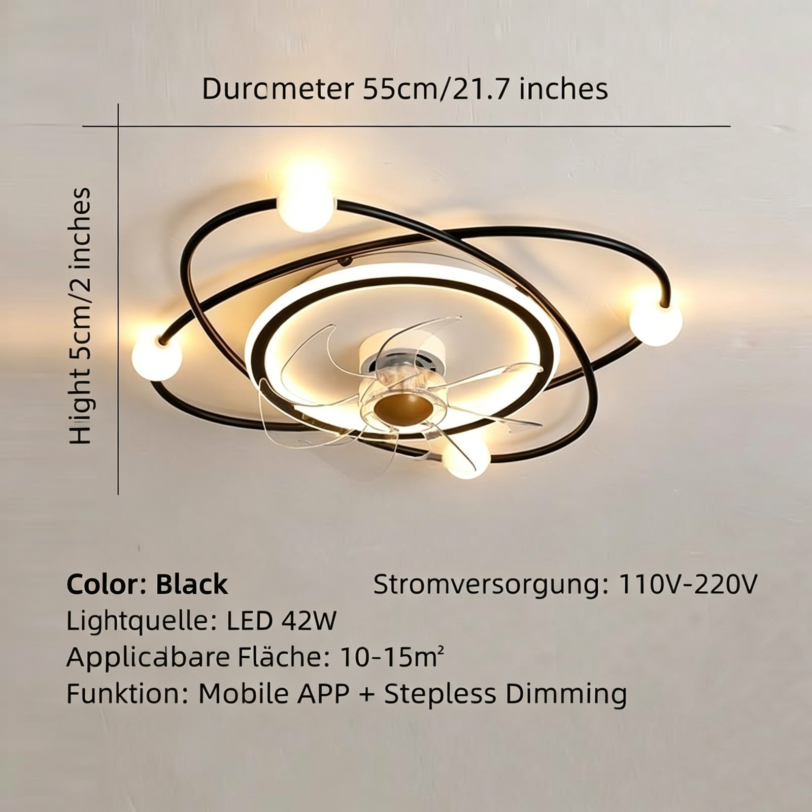 Modern LED Ceiling Fan Light Timer Setting for Home Office Cafe Restaurant Decor
