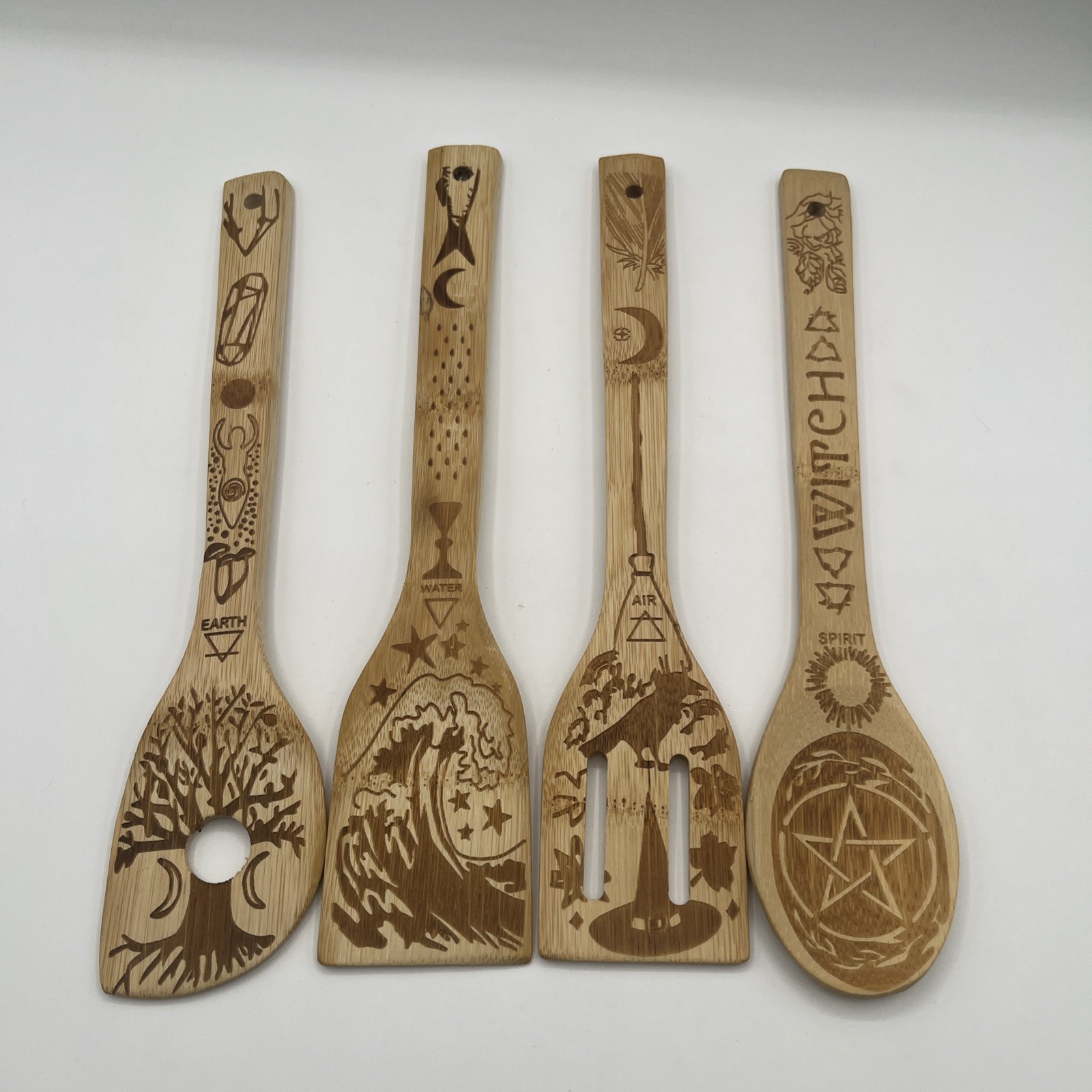 Witchy Halloween Wooden Spoon, Halloween Decoration, Wooden Bamboo Spoons Set