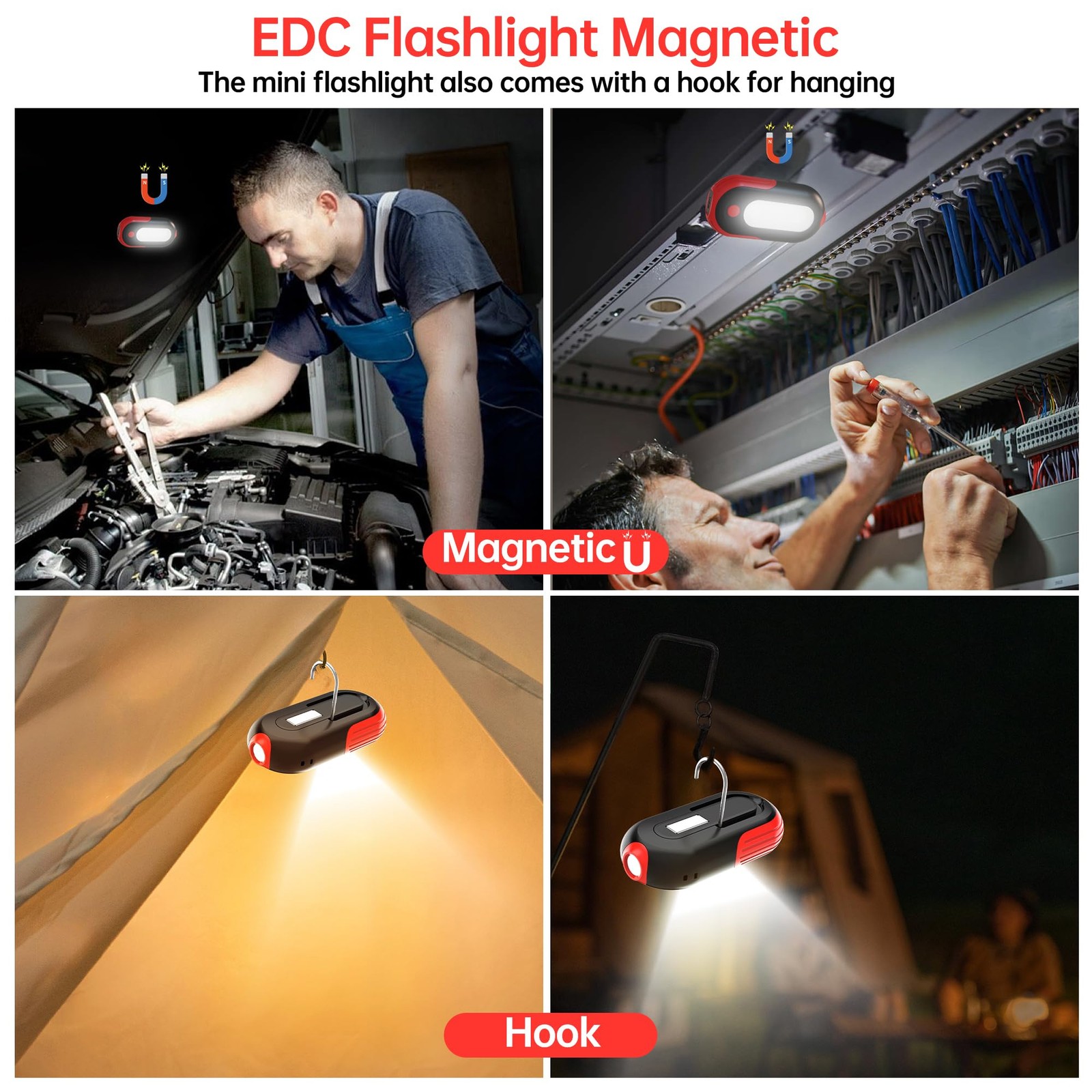 Magnetic Work Light Rechargeable, 400LM LED Work Light with COB Floodlight & Spo