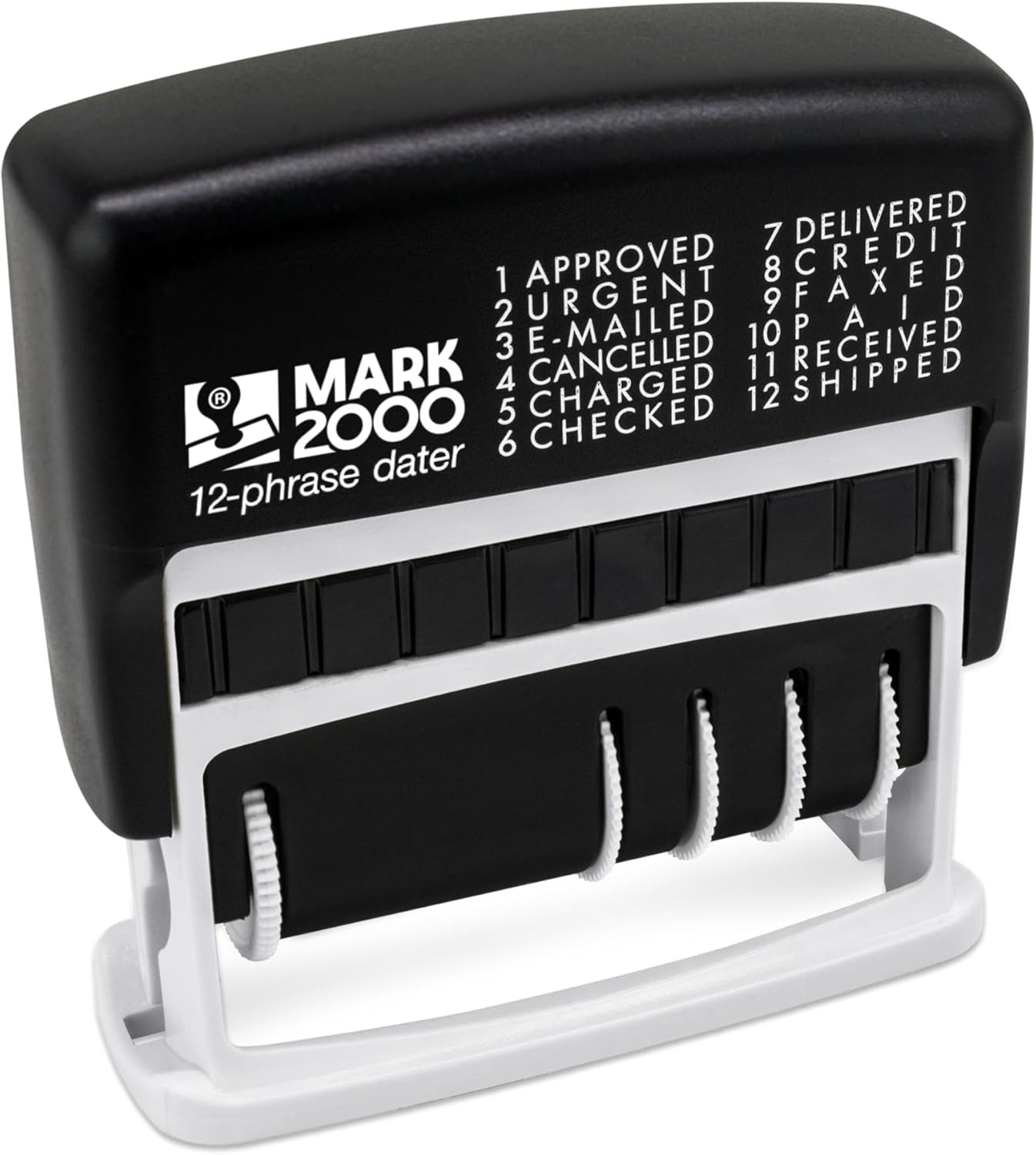 12-Phrase Dater - Date & Phrase Self-Inking Stamp - Red Ink
