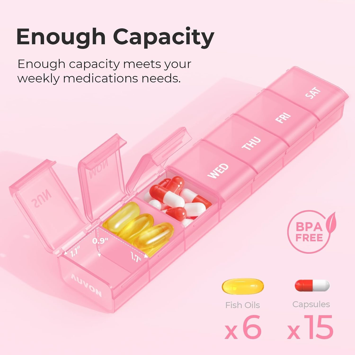 Weekly Pill Organizer with Effortless Opening Design, Arthritis Friendly Pill...