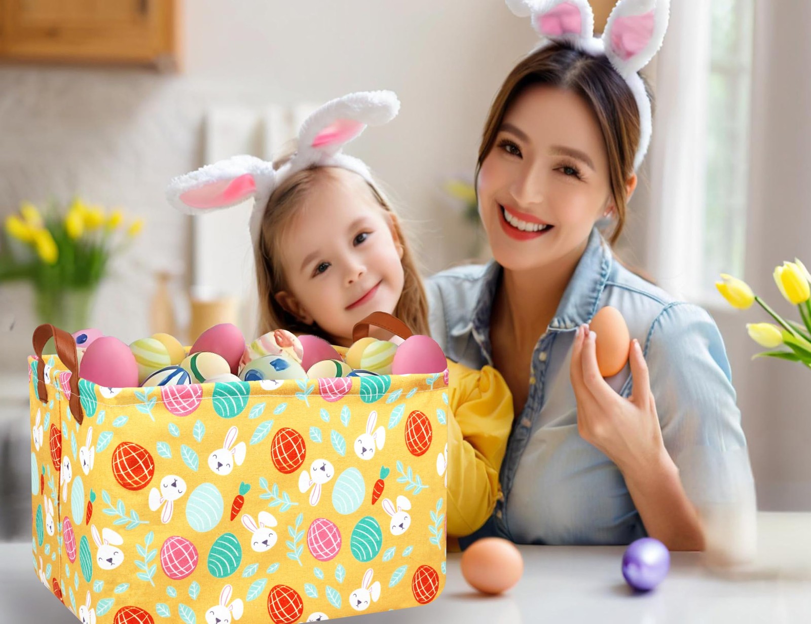 MYFLOCY Large Rectangular Easter Baskets Empty Waterproof Boy Toy Box Foldabl...