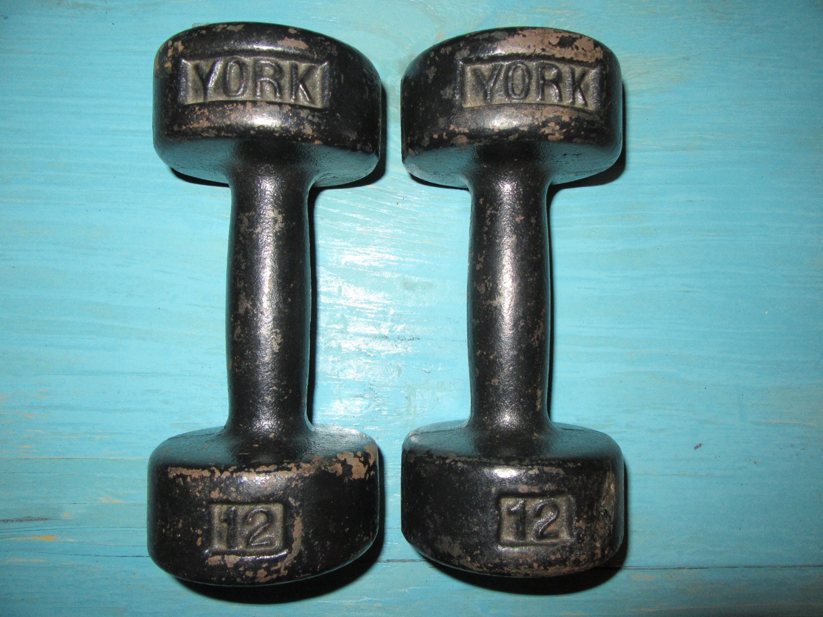 Vintage YORK 12 Pound Roundhead 2nd Gen Dumbbell Set
