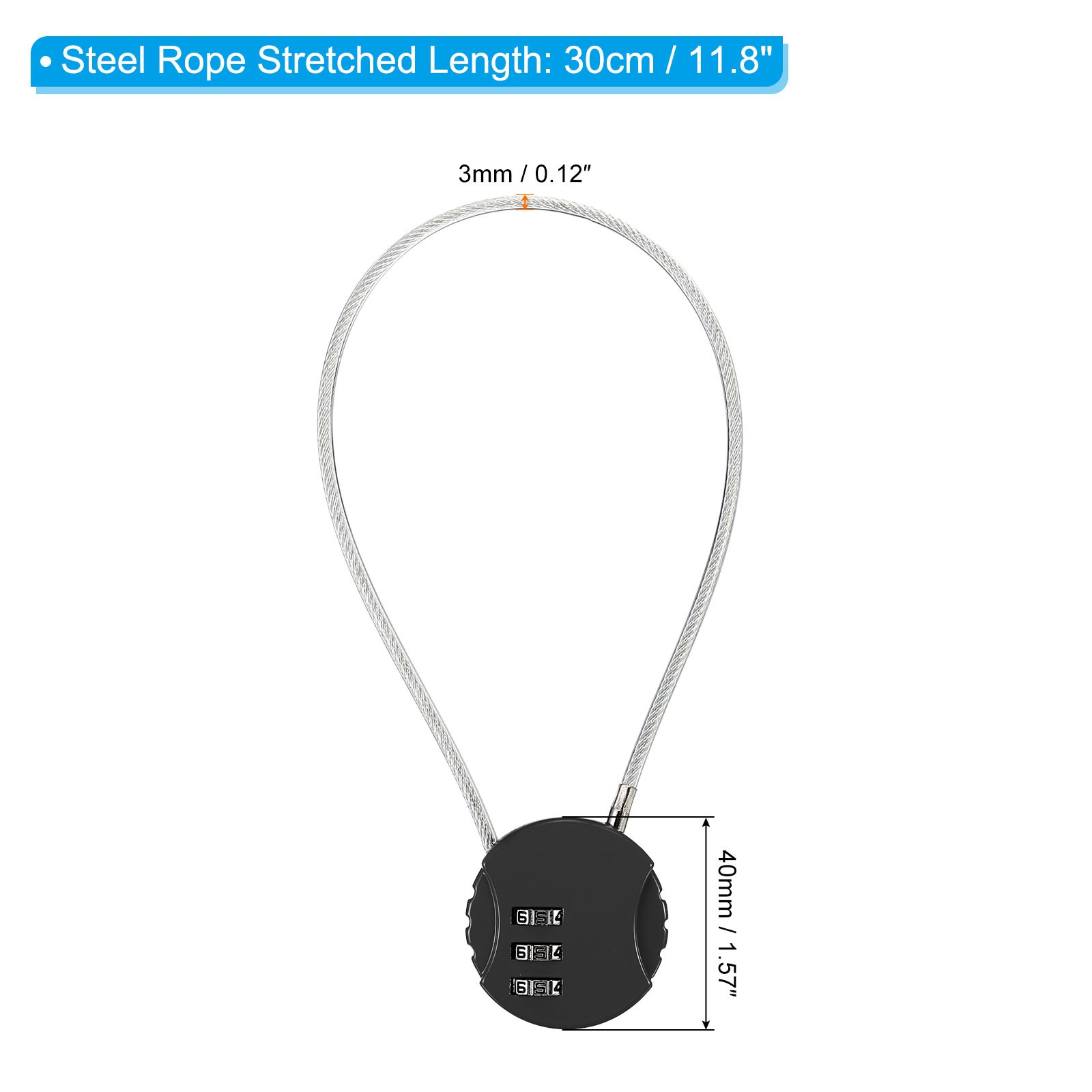 Small Combination Block 11.8", 2pcs 3 Digit Luggage Lock, Black