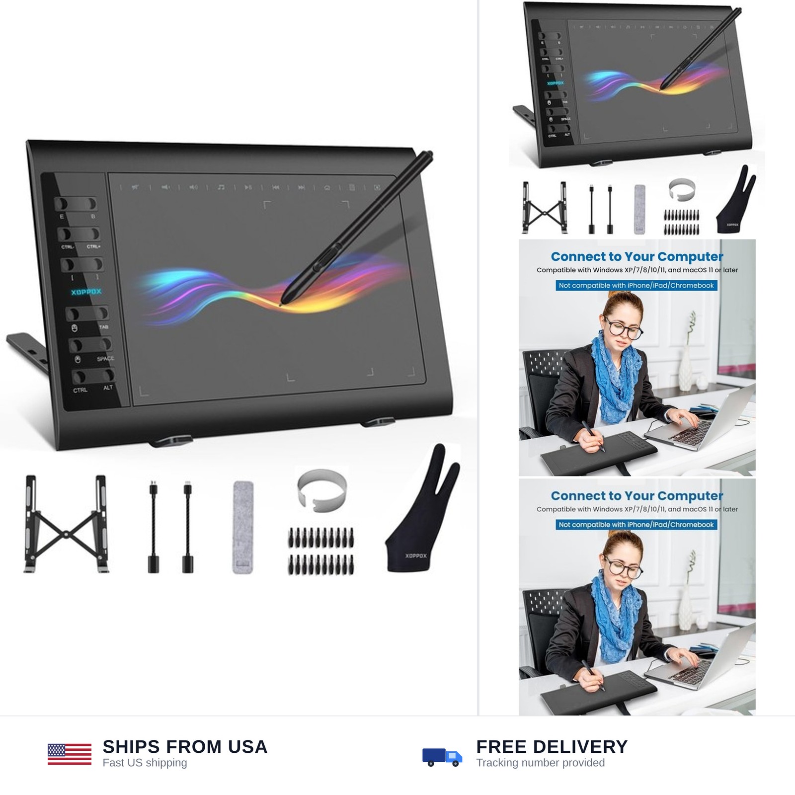 Graphics Drawing Tablet, 10×6 Inch Large Active Area with Battery-Free Stylus...