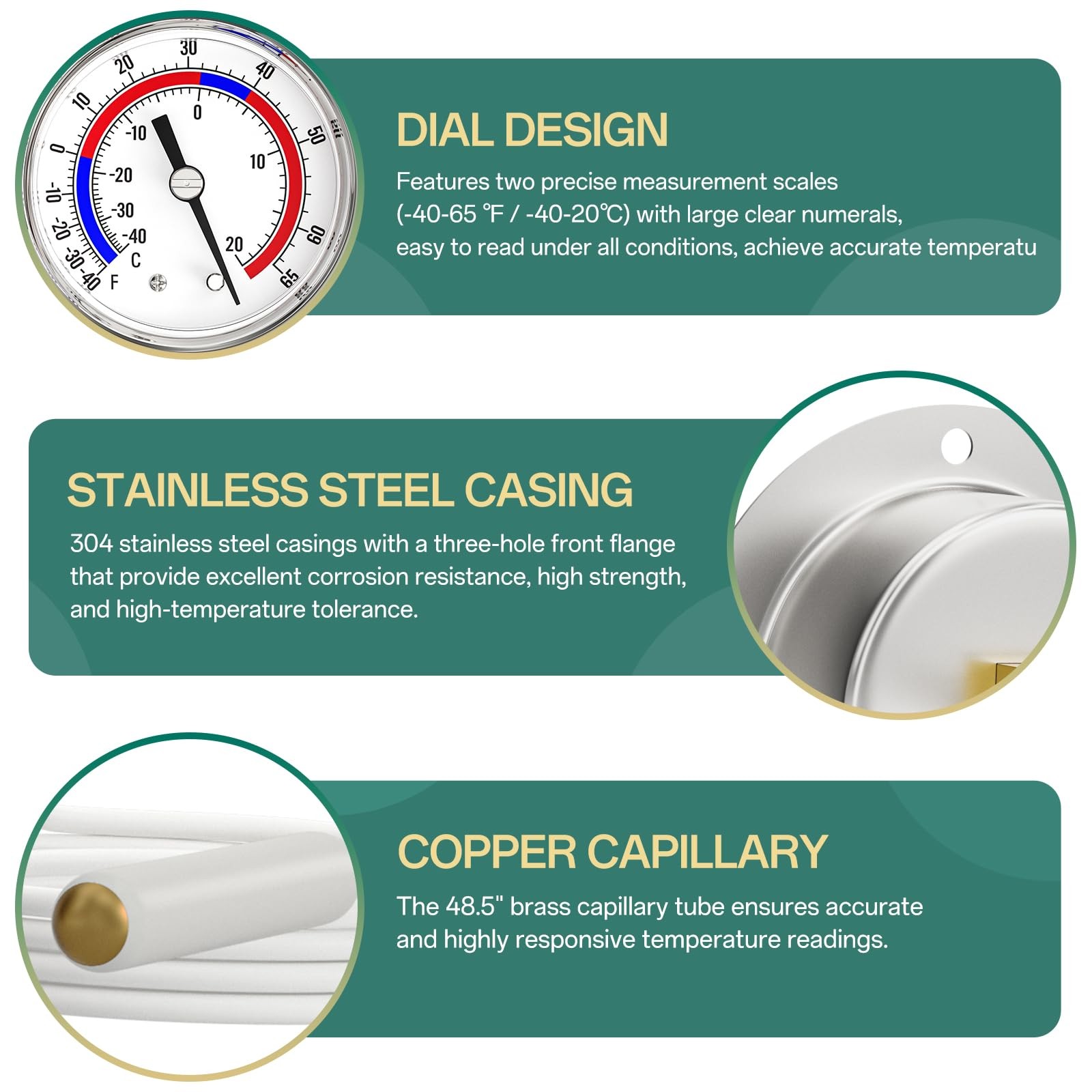 BOGERDACK 2PCS -40 to 65 ℉ / 20℃ Capillary Design Refrigeration Silver