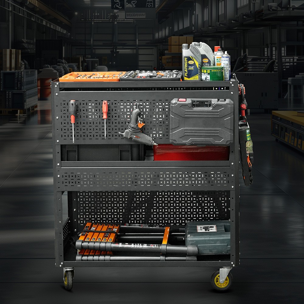 500-Lb Pegboard Foldable Rolling Tool Cart +Wheels Garage Organizer Tool Storage