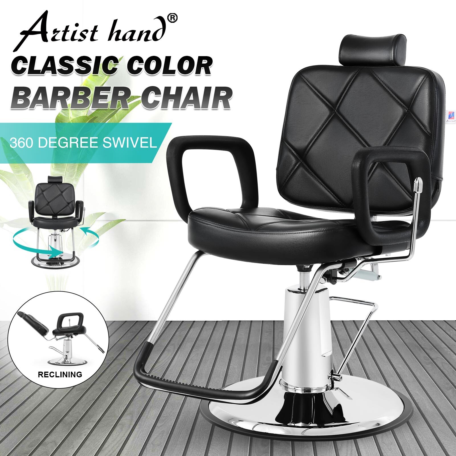 Left Handed Reclining Hydraulic Barber Chair HeavyDuty Hair Stylist Salon Beauty