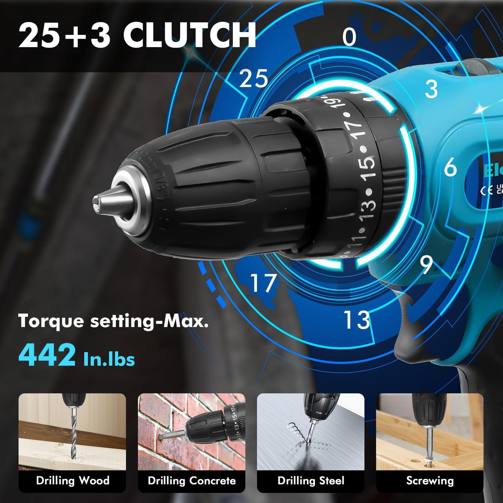 21V Cordless Drill Screwdriver Battery Driver Electric W/ 2 Batteries