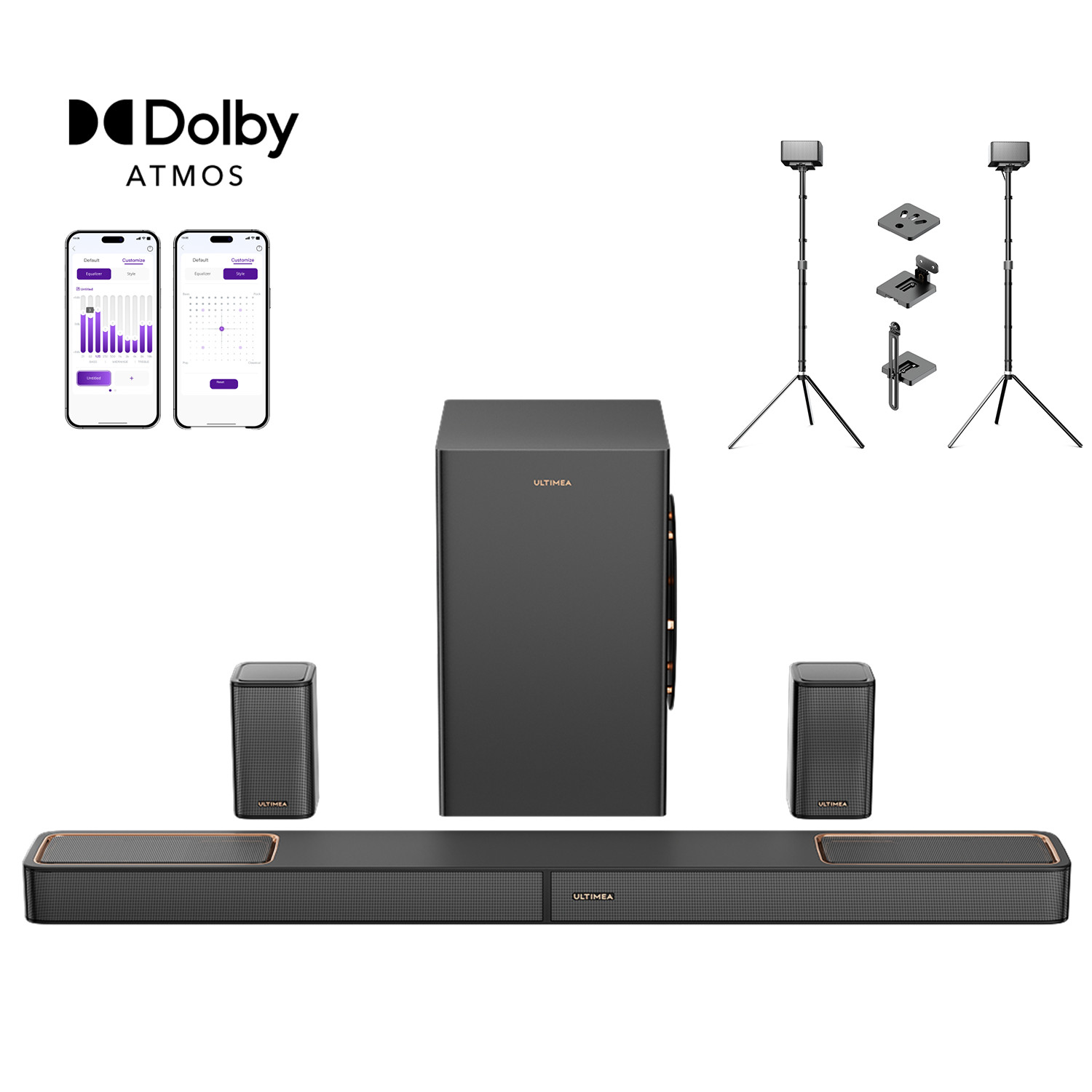 ULTIMEA 5.1.2 Skywave F40 Boom Dolby Atmos Sound Bar with Surround Speak Stands