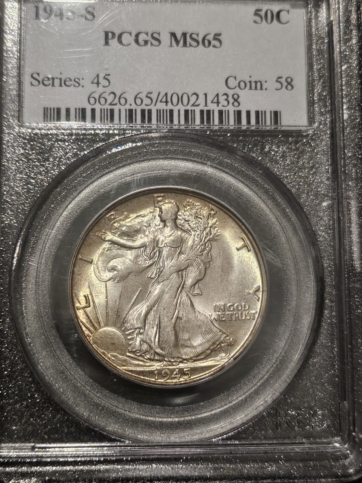 1945-S Walking Liberty Half Dollar MS65 Rim Toner Stunning