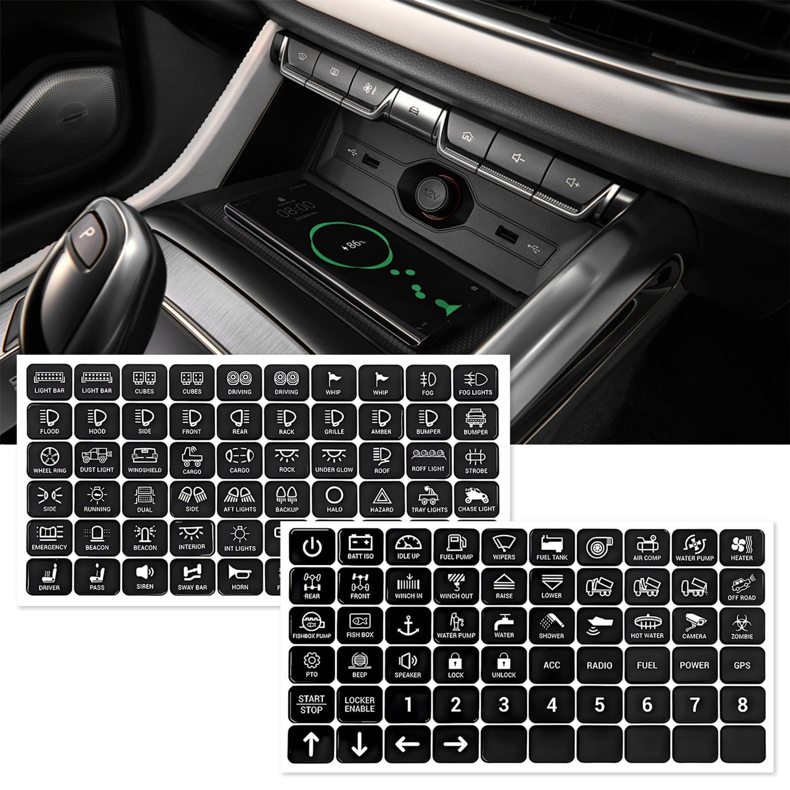 120PCS Car Switch Panel Sticker, Auto Console Switch Label Decal Kit Panel Butto