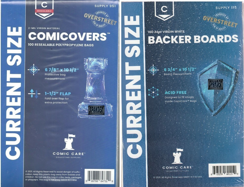 100 Comic Care Current Age Resealable 2 Mil Polyprop Bags & Comic Backing Boards