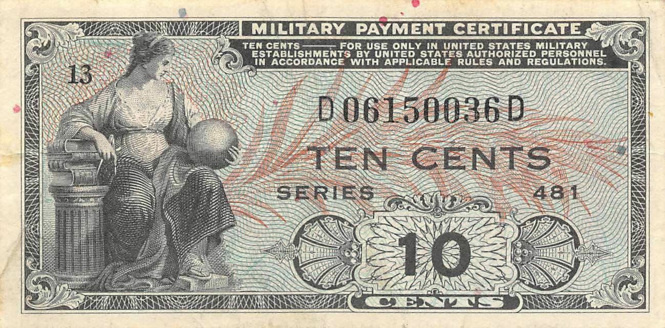 USA / MPC  10  Cents  1948  Series  481  Plate  13  Circulated banknote M7