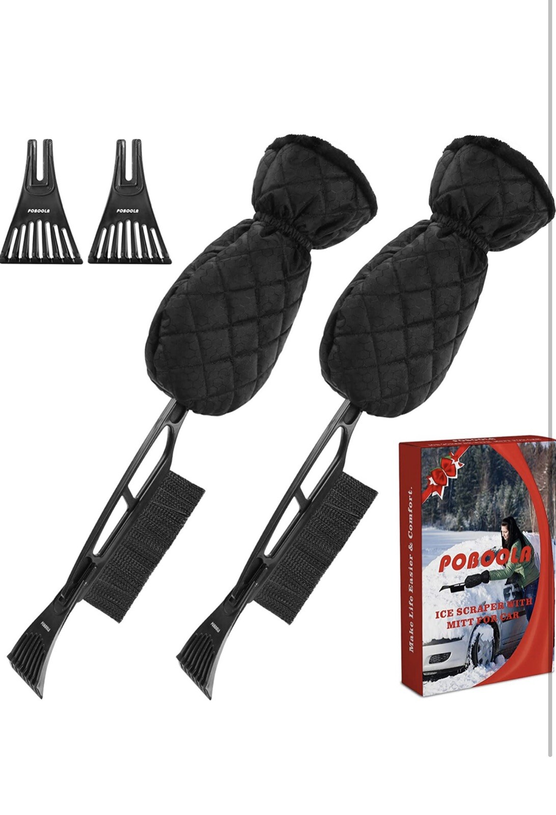 2 Pack Ice Scraper Mitt Car Windshield Brush Snow Remover Christmas Gift