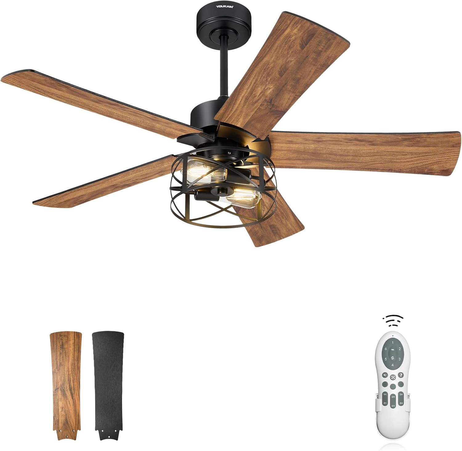 YOUKAIN Ceiling Fans with Lights, 48 Inch Farmhouse Ceiling Fans with Lights and
