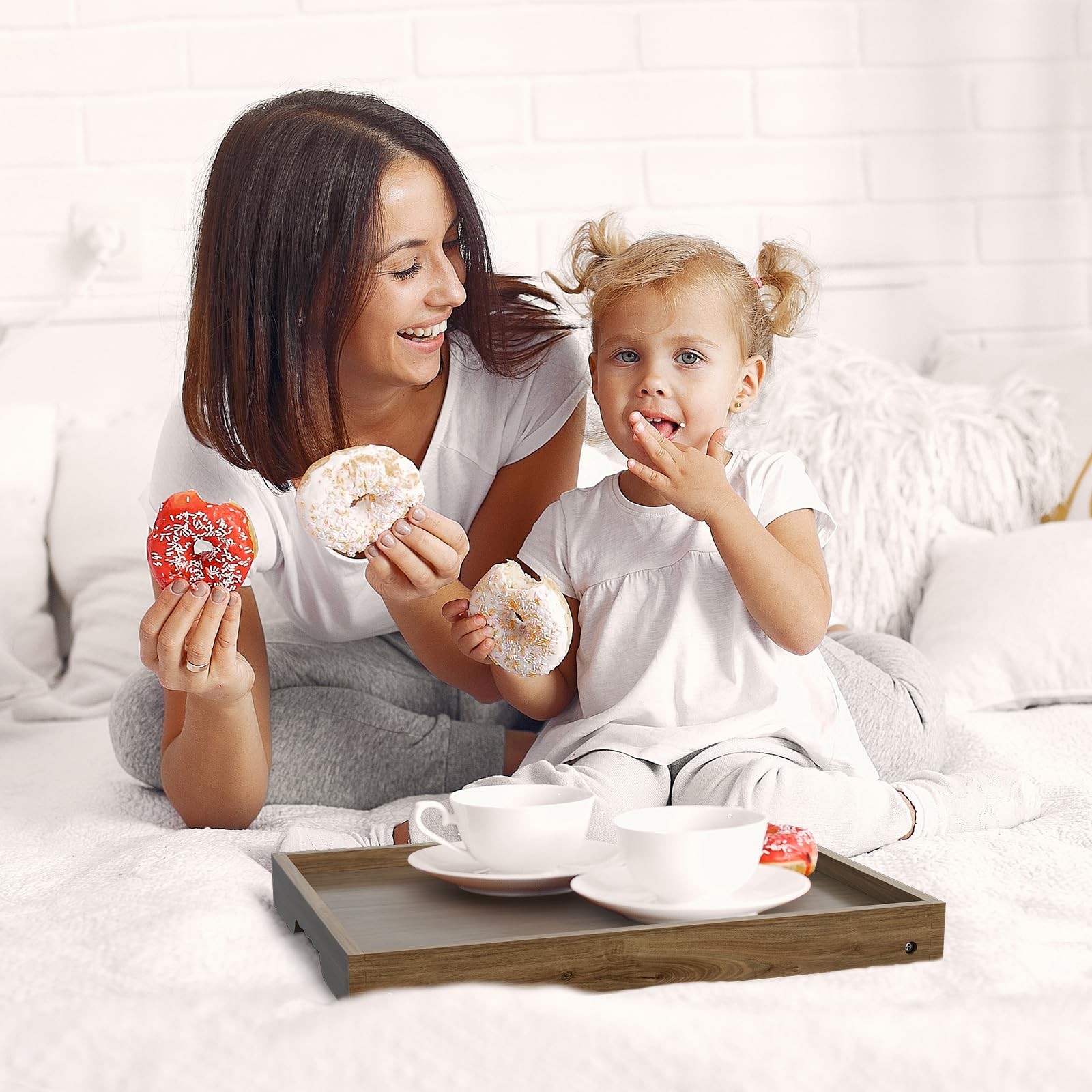 Bed Tray Table, Breakfast Food Tray in Bed with Folding Legs for TV Table, So...