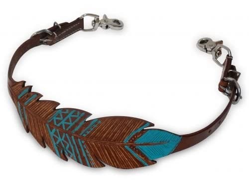 Cut-Out Hand Painted Teal Feather Leather Wither Strap
