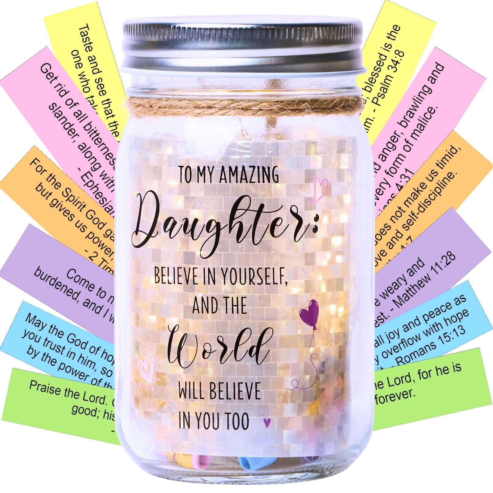 SOLMAMZ Bible Verse Jar for Daughter – Diamond LED Mason Light