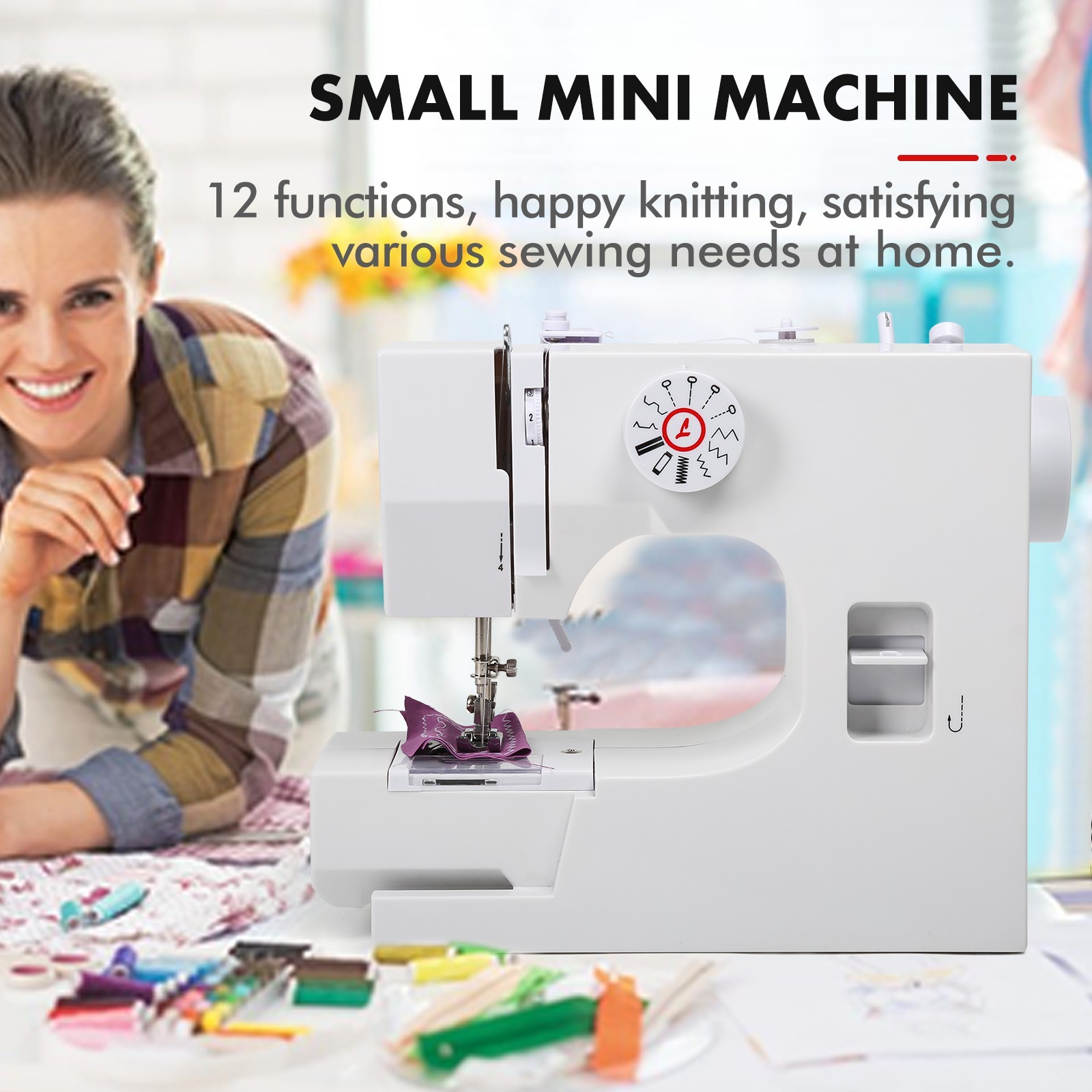 825A Multifunctional 12 Stitches Electric Mini Sewing Machine US Plug