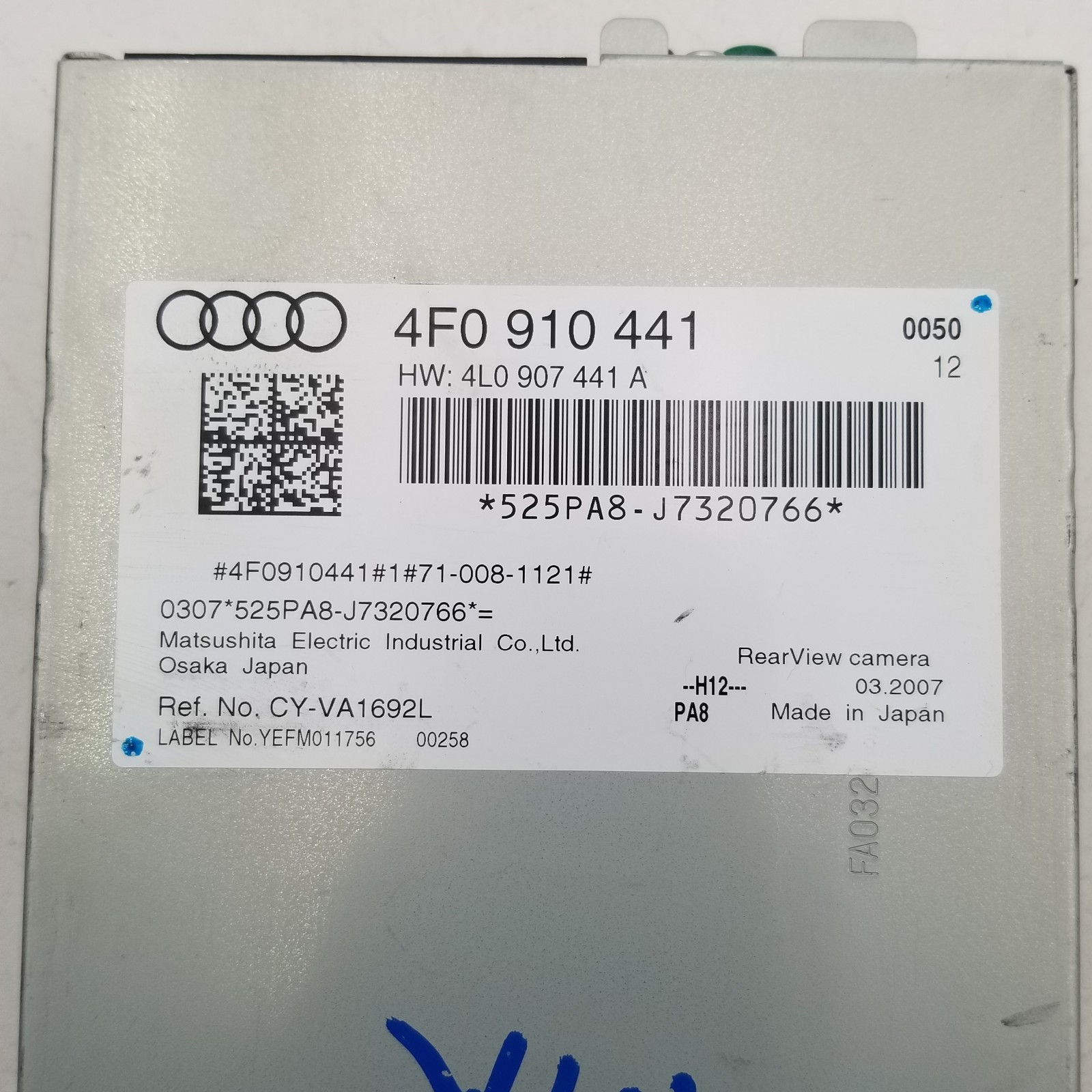 2007 2008 Audi S6 Rear View Camera Control Module OEM 4F0910441A