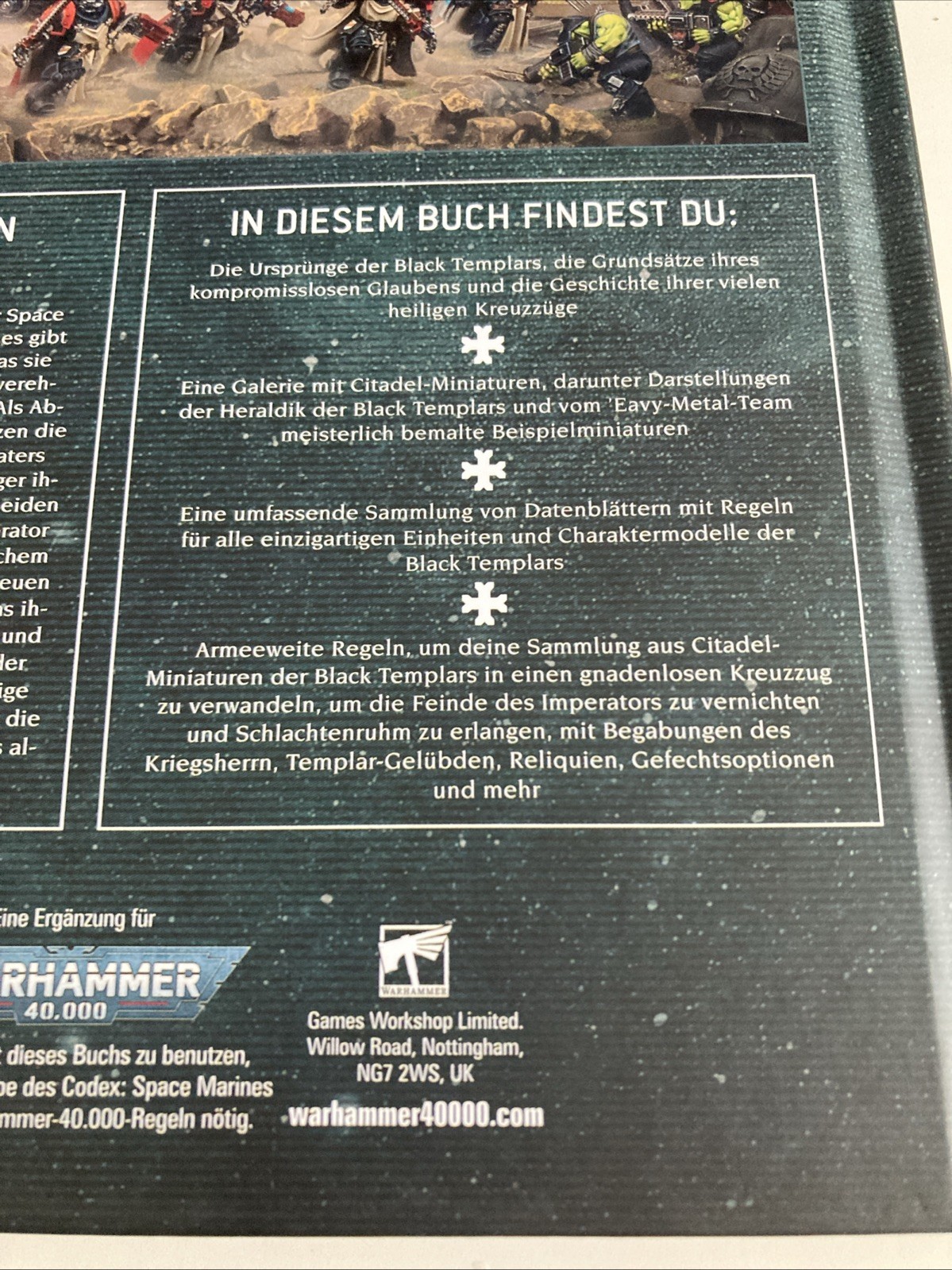 Warhammer 40K Black Templars Codex Supplement Hardback Book In German, No Seal