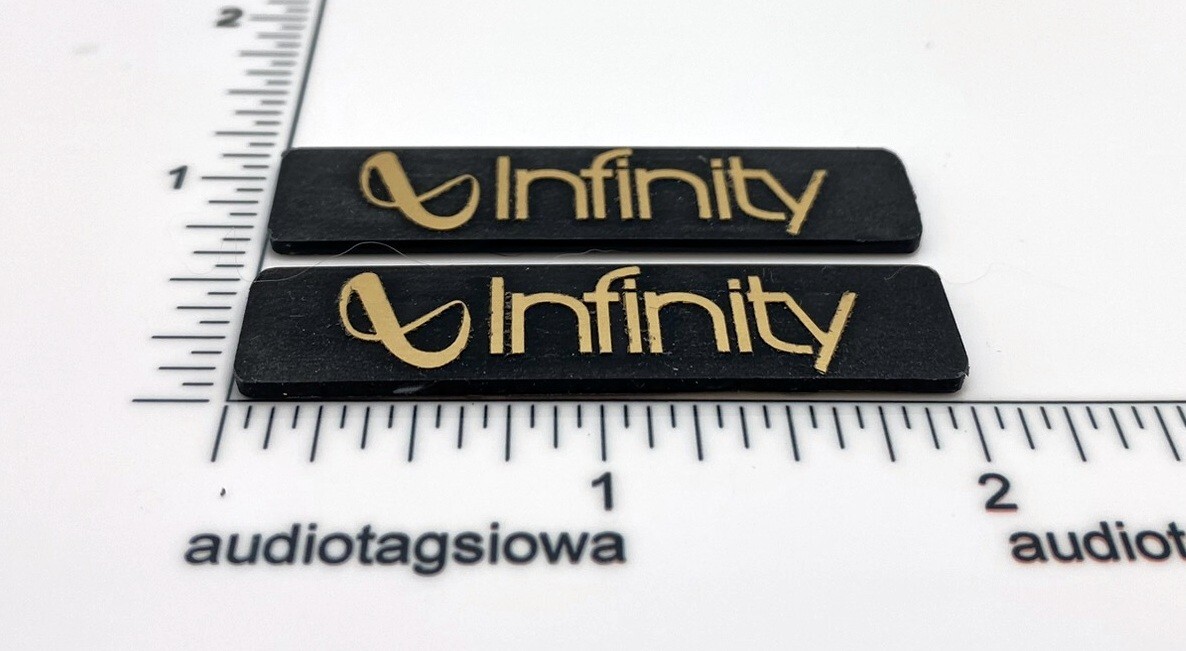 Infinity Reference Speaker Badge Logo Custom Made 3D Incised Acrylic Pair