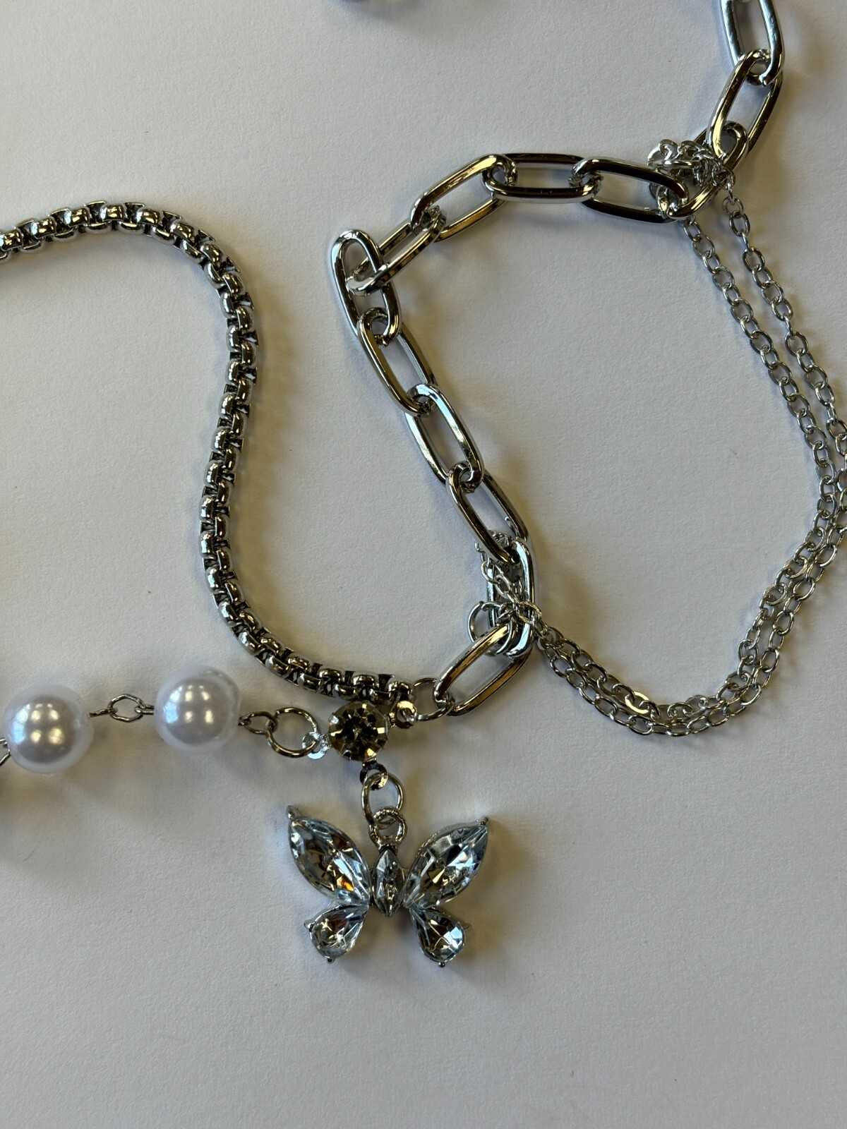 Dual Chain Pearl Enchanted Glass Butterfly