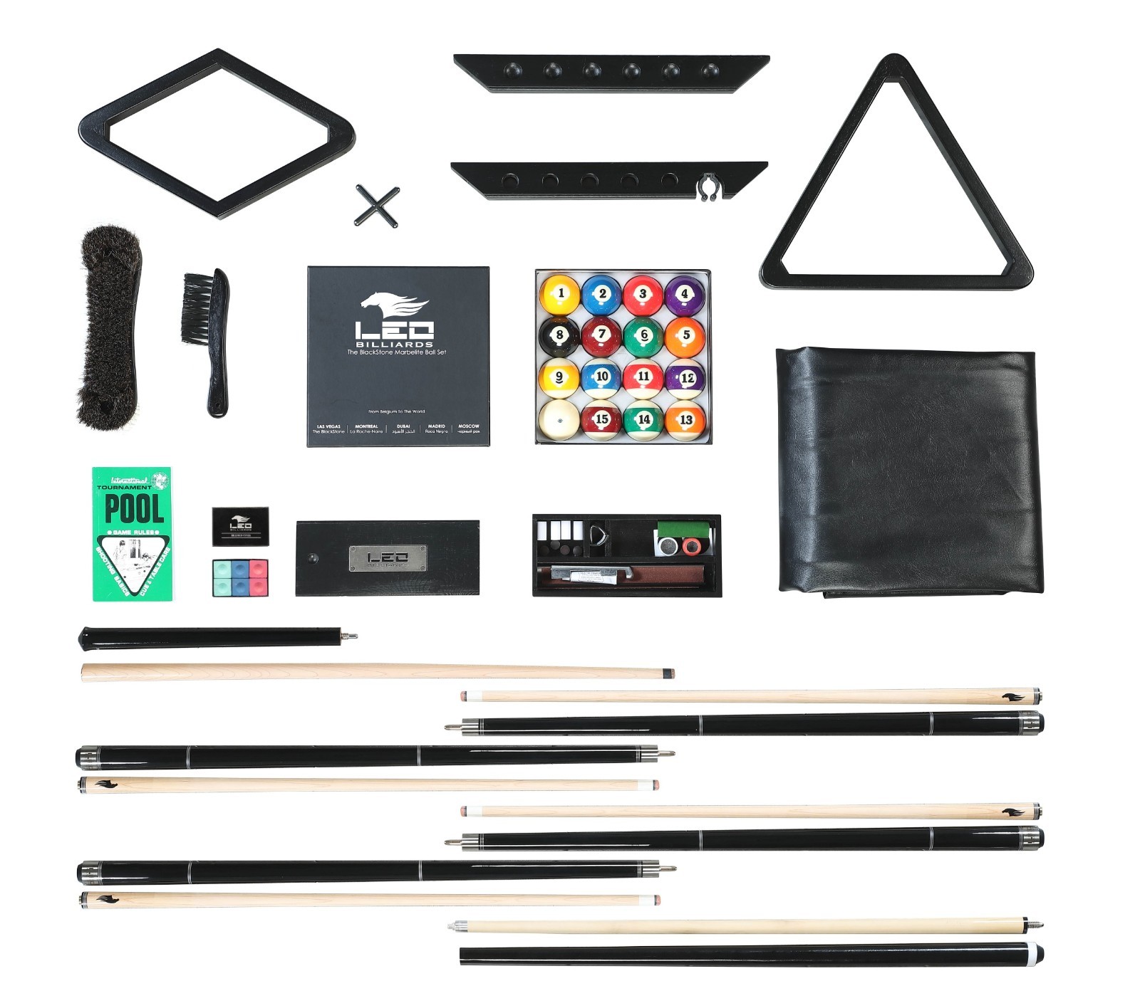 LEO Pool Table Accessories Set 61 Piece Billiard Kit w/ Cue Sticks Complete set