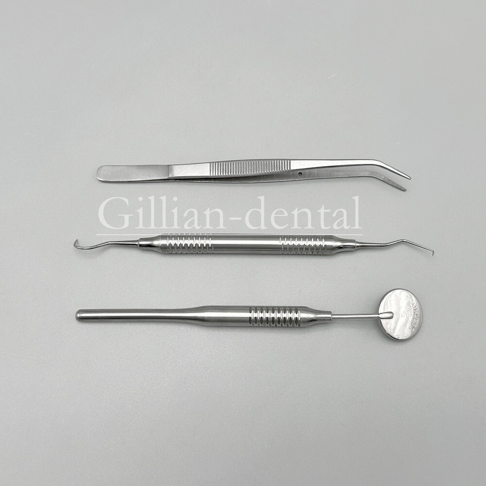 3pcs Dental Basic Instruments Set Tweezer Explorer Mirror Plier Stainless Steel