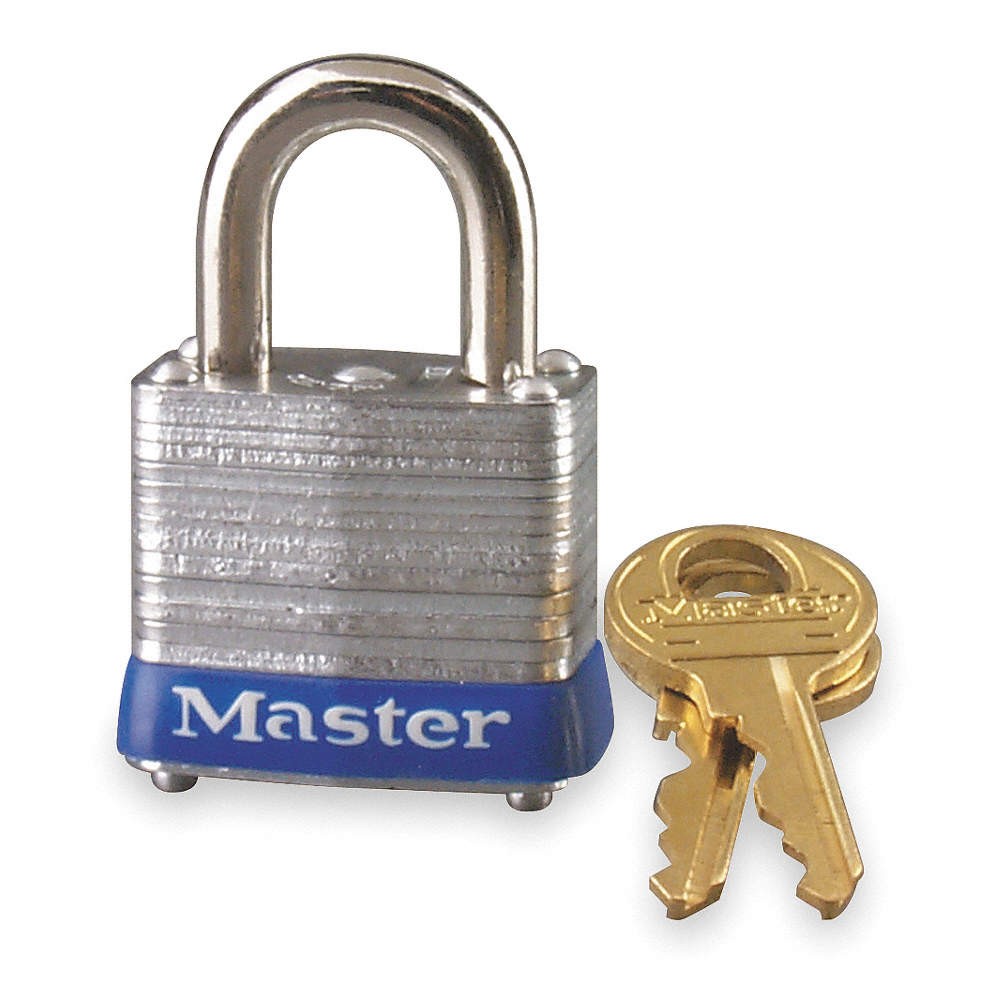 MASTER LOCK 7KA Keyed Padlock, 1/2 in,Rectangle,Silver 4T094