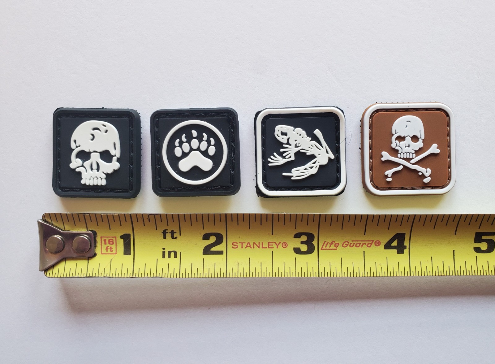Skull Crossbones, Paw & Frog PVC Mini Morale Patch Set of 4 Hook & Loop Backing