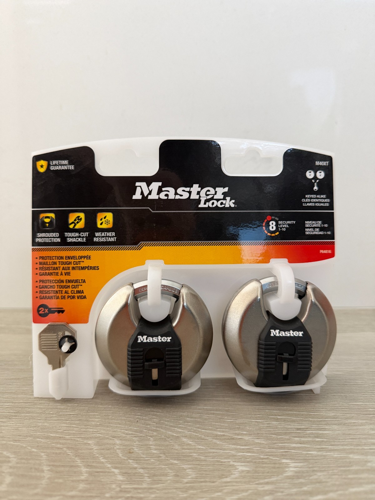Master Lock M40XT Disc Padlock 2 Pack Keyed Alike Weather Resistant NEW
