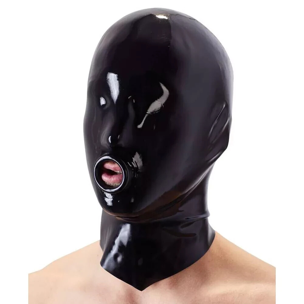 Black Latex Gummi Rubber Hood mask Only Open MouthTube Fetish Club
