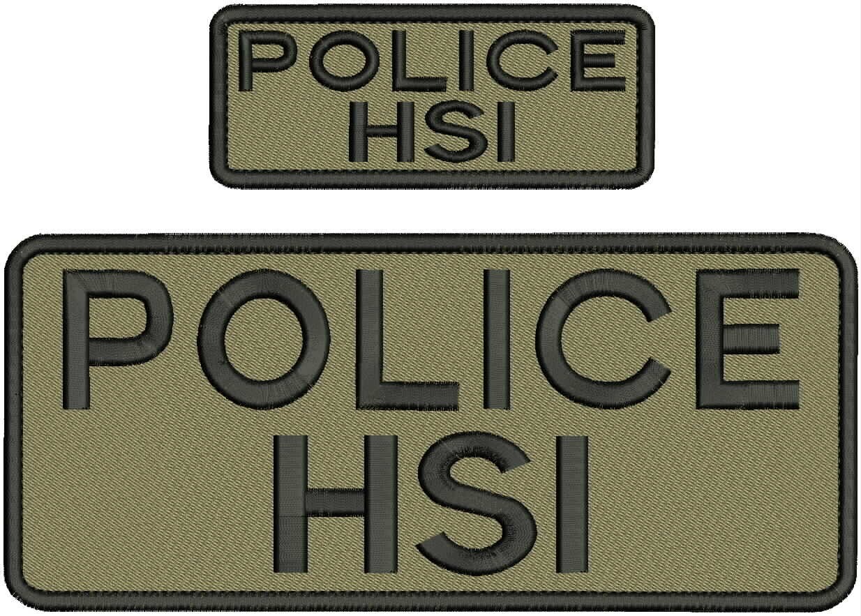 POLICE HSI EMB PATCH 4X10 AND 2X5 HOOK ON BACK BLACK ON COYOTE TAN