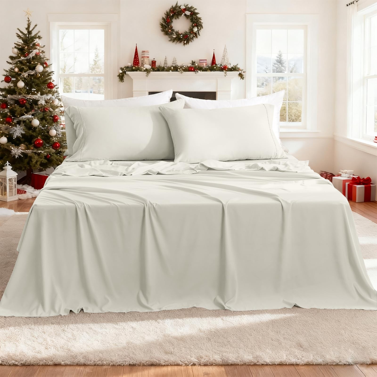 CozySmile Full Sheet Set - Hotel Luxury 4 Piece Breathable Full（4 PCS）, Ivory