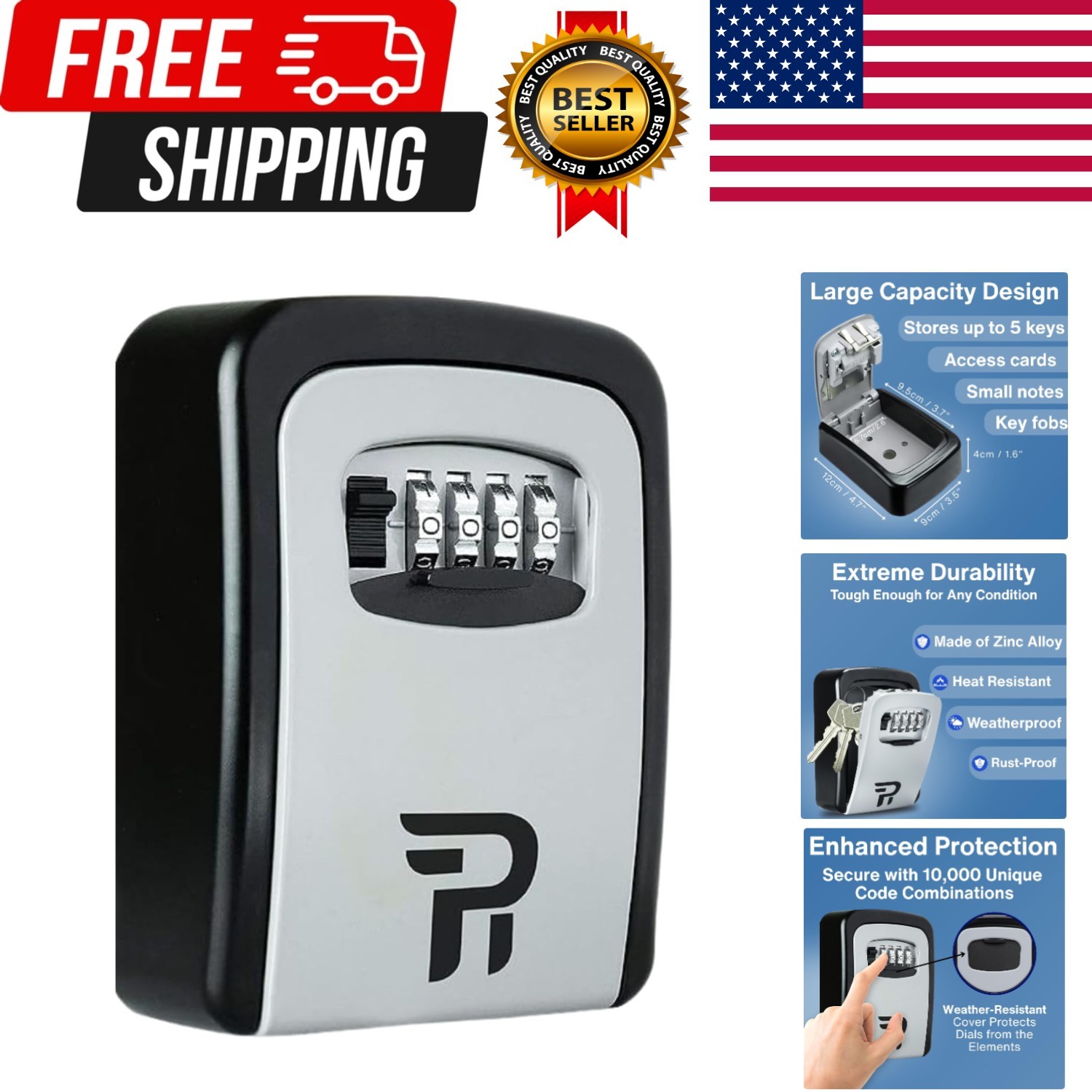 Key Lock Box for Outside - Realtor Lockbox for House Keys Outdoor - Combinati...