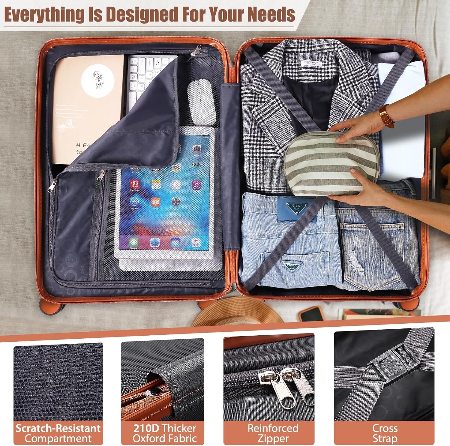 Luggage Sets 3 Piece, Suitcases with Wheels, Hardshell Suitcase Set, PC+ABS NEW\