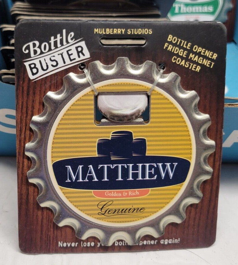 MATTHEW PERSONALIZED MULTI GADGET BOTTLE OPENER MAGNET COASTER NEW - U