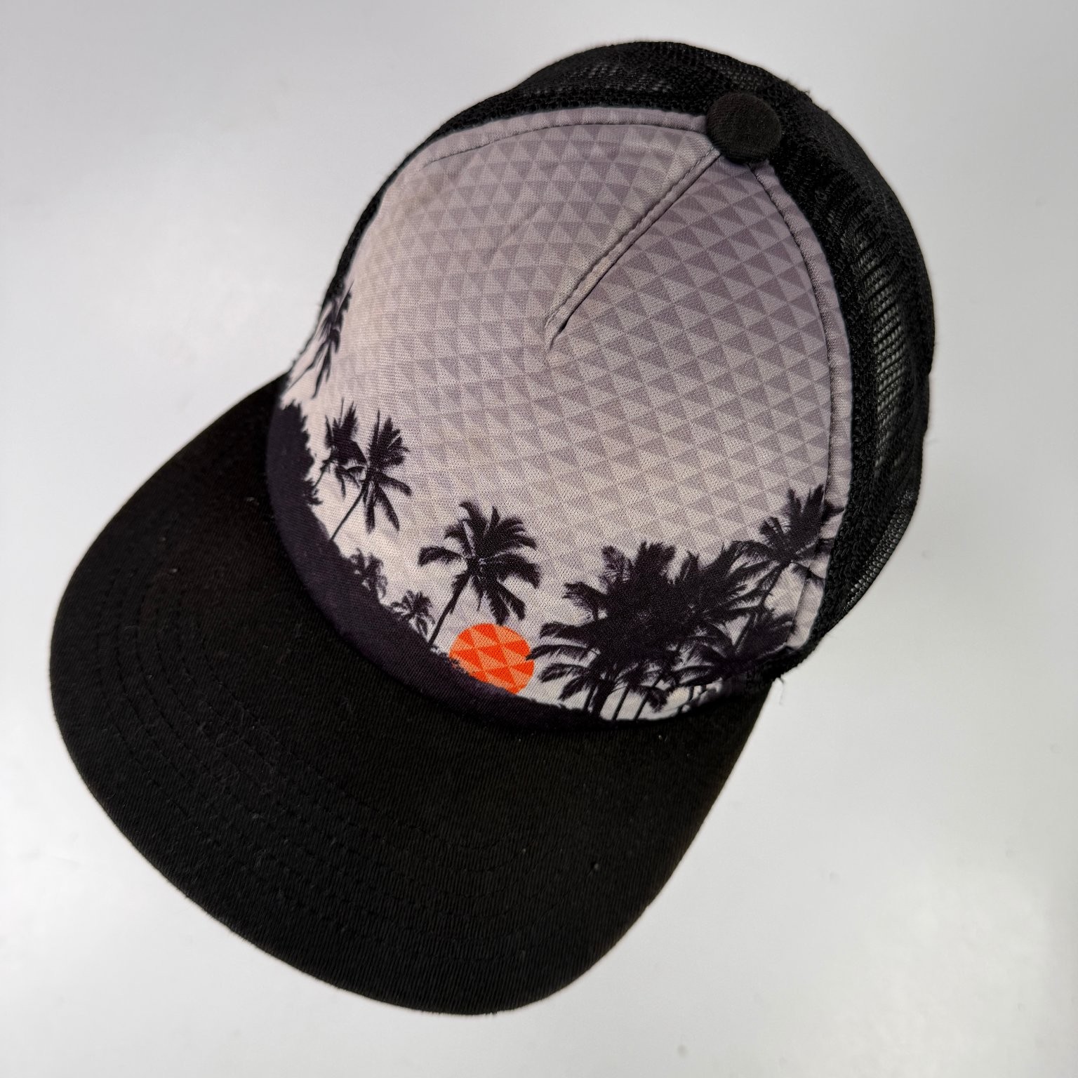 Boys Trucker Hat Black Grey Orange Palm Tree Sunset Mesh Snapback Adjustable