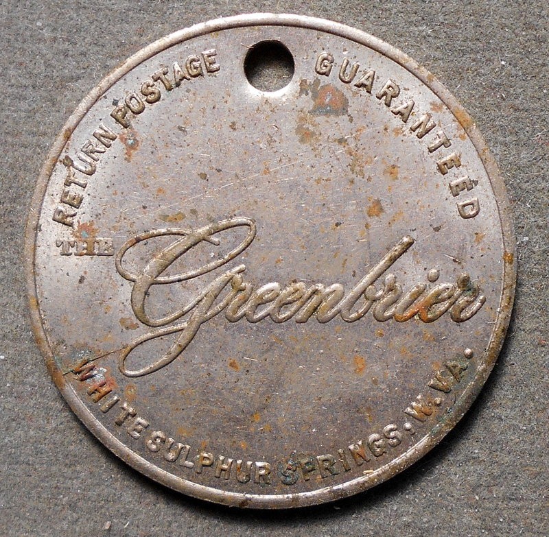 Key Tag: White Sulphur Springs, W.Va. The Greenbriar, Return Postage Guaranteed
