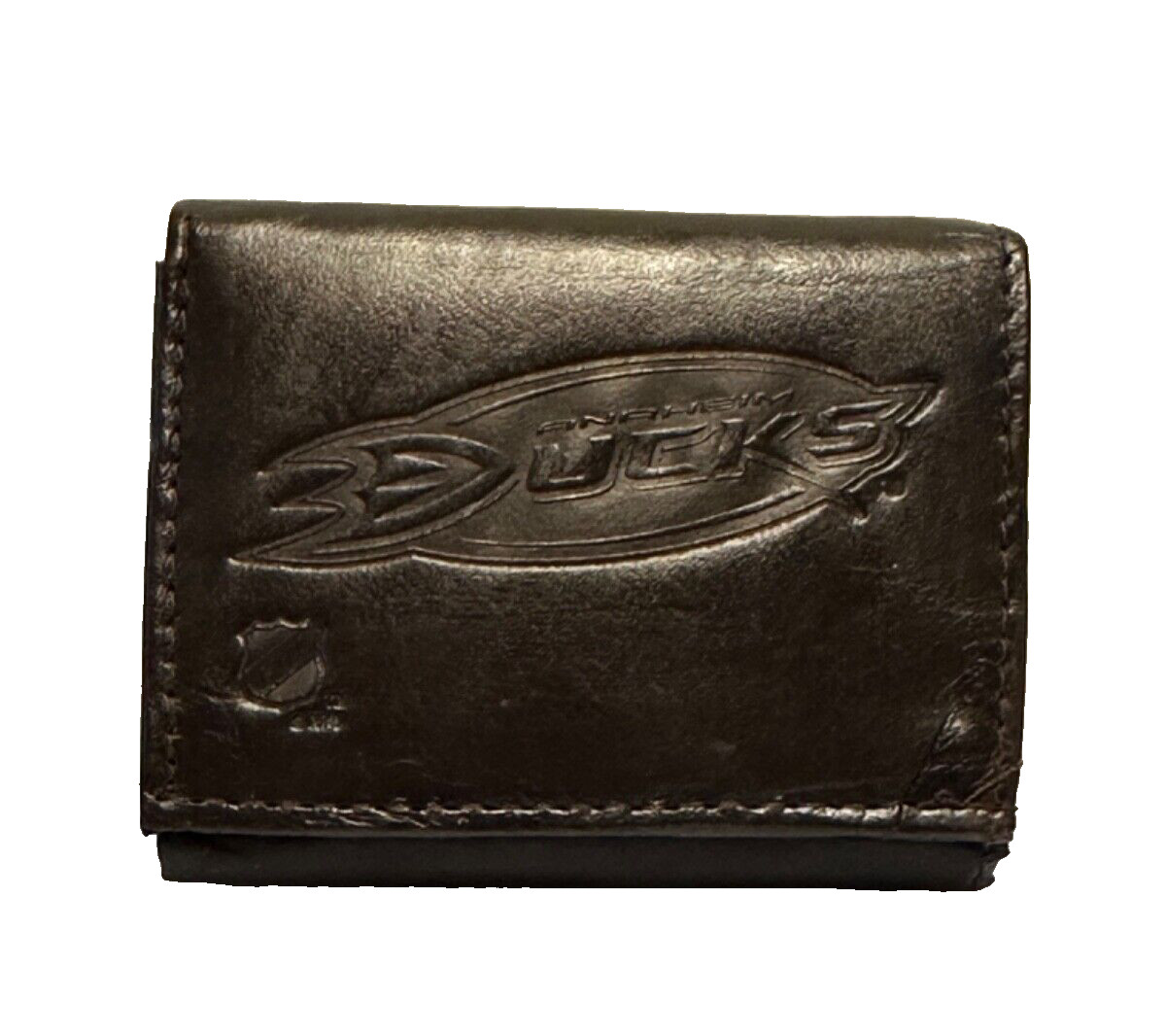 NHL Anaheim Ducks BROWN Emboss Genuine Leather Wallet Bill Tri-Fold XMAS