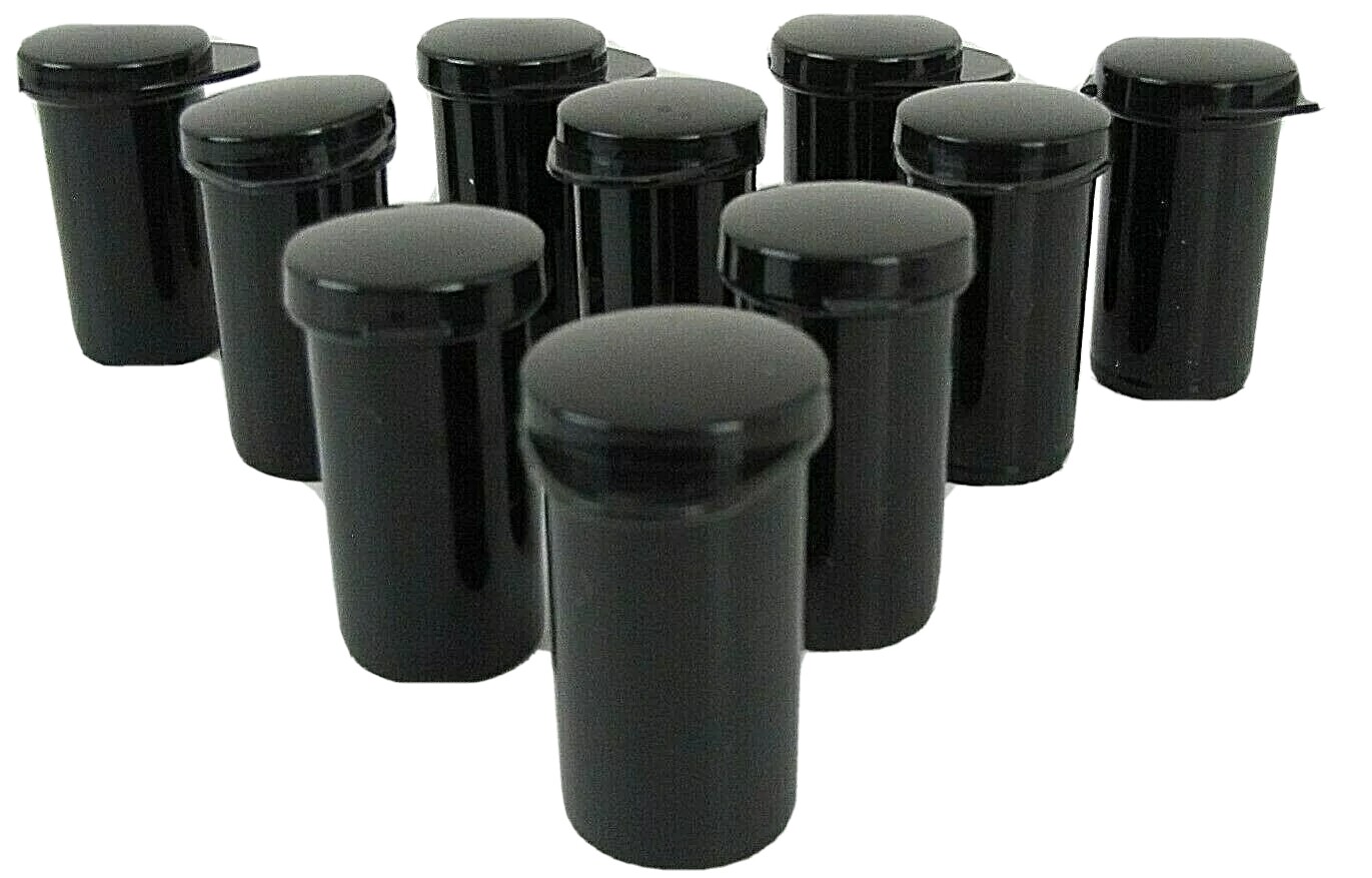 10 1 oz Black Plastic Vial Bottle Storage Container Lid Empty 2 Tbsp Craft Small