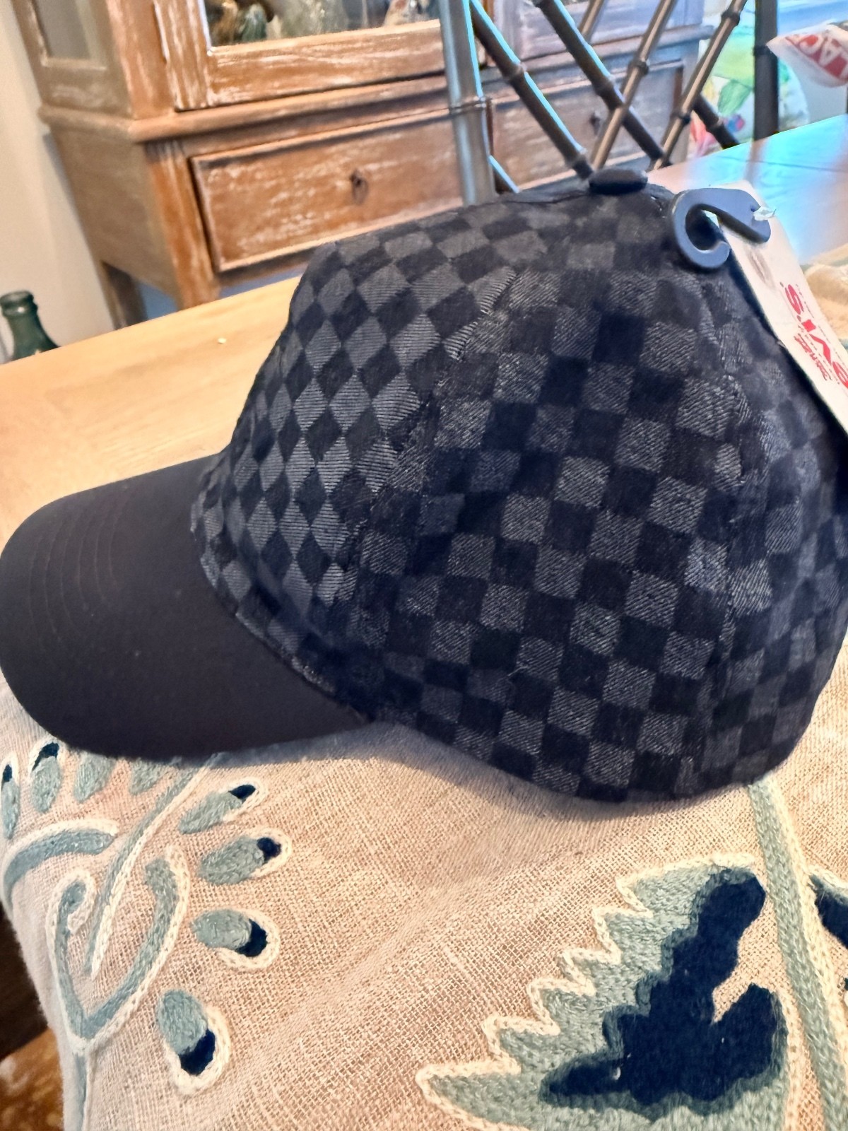 Levi's Black and Gray Checkered Baseball Cap with Adjustable