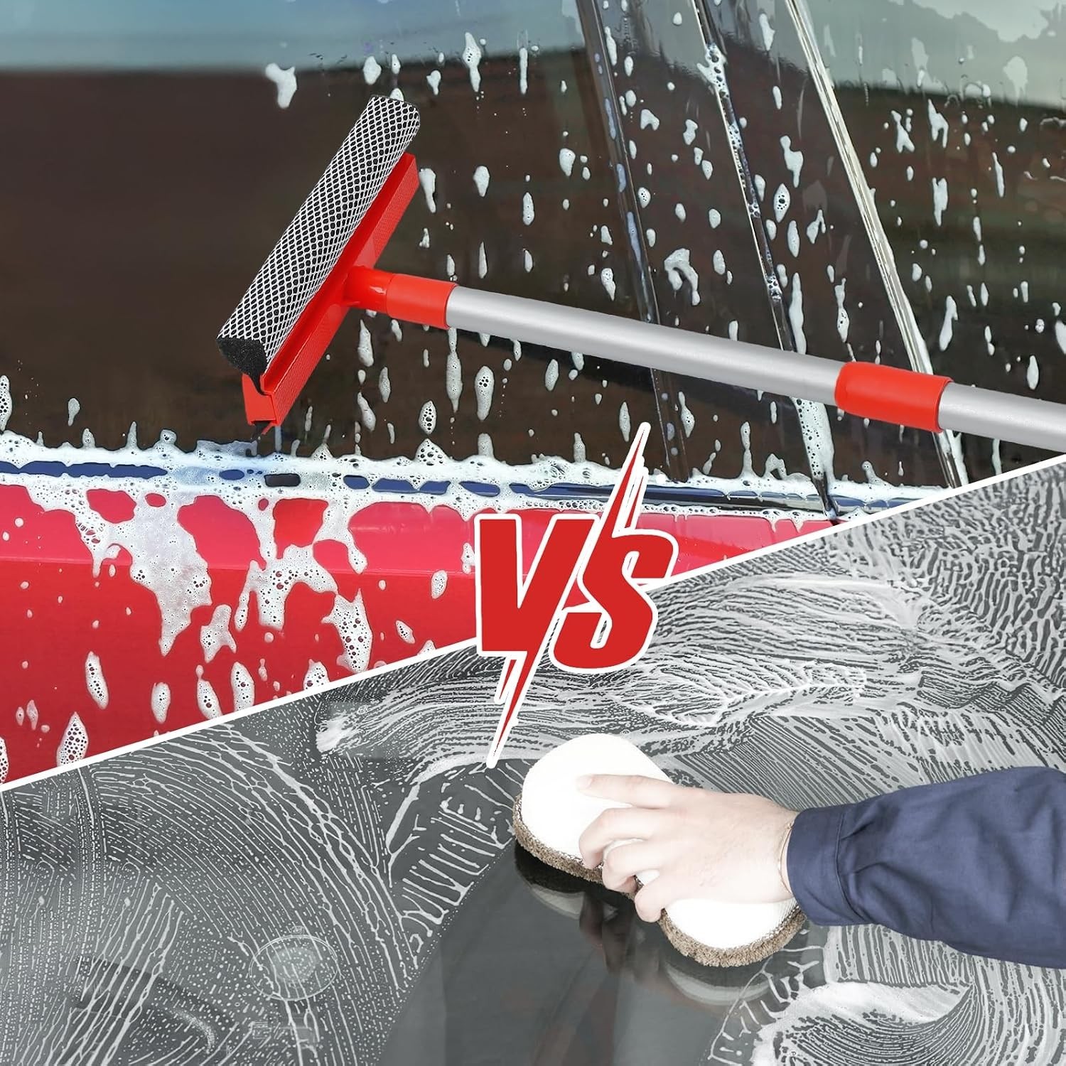 Windshield Cleaner Tool 2 in 1 Car Window Squeegee with Extendable Handle