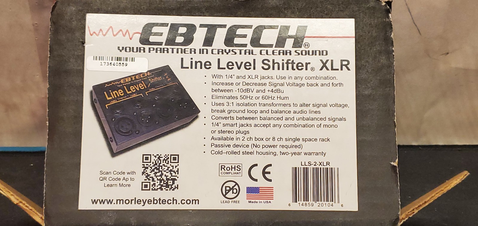 LLS2XLR EBTECH XLR Line Level Shifter. LLS-2-XLR